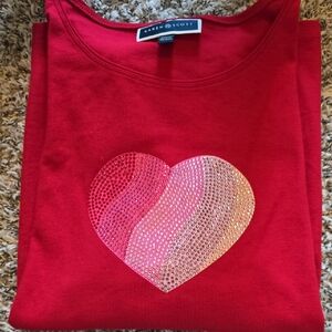 Karen Scott Red Top with Heart Embellishment